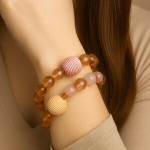 Boho Chic Colorful Beaded Bracelets – Set of 2 Stretch Women's Fashion Jewelry